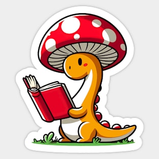 Kawaii simple Mushroom Hat Dinosaur Brontosaurus Reading Book Sticker